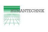 Logo der Firma Humantechnik als Schriftzug mit grünem 3-D Raum als Symbol